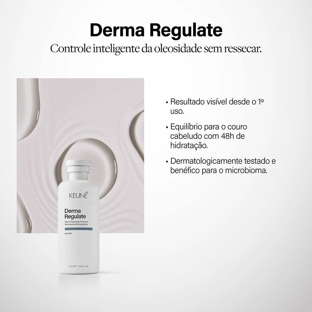Keune Derma Regulate Shampoo 300ml com benefícios para controle da oleosidade e equilíbrio do couro cabeludo