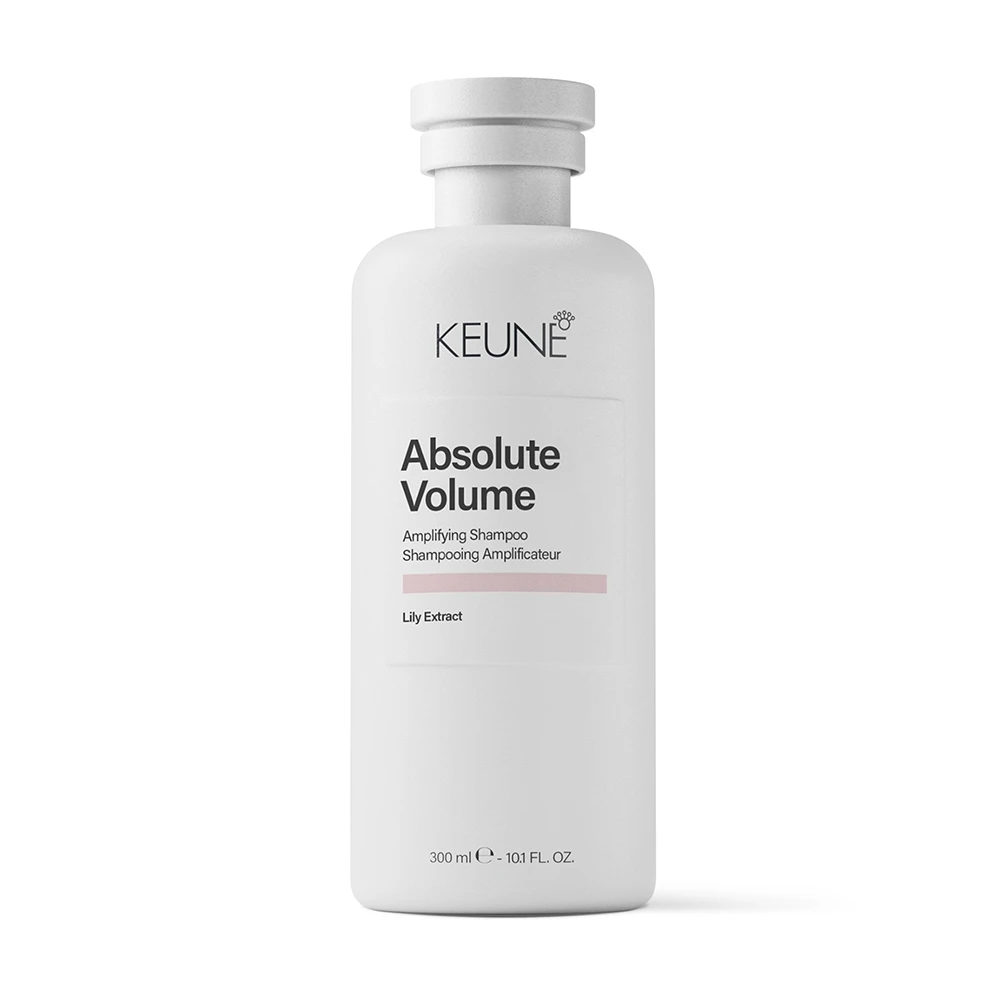 Frasco do Keune Absolute Volume Amplifying Shampoo 300 ml para cabelos finos e sem volume.